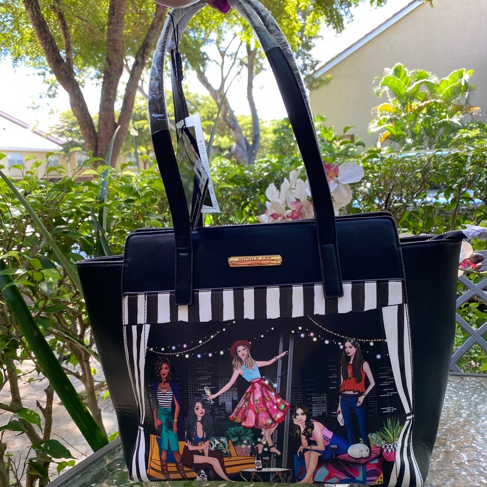 Nicole Lee City Girls Black & White Stripe Tote NWT